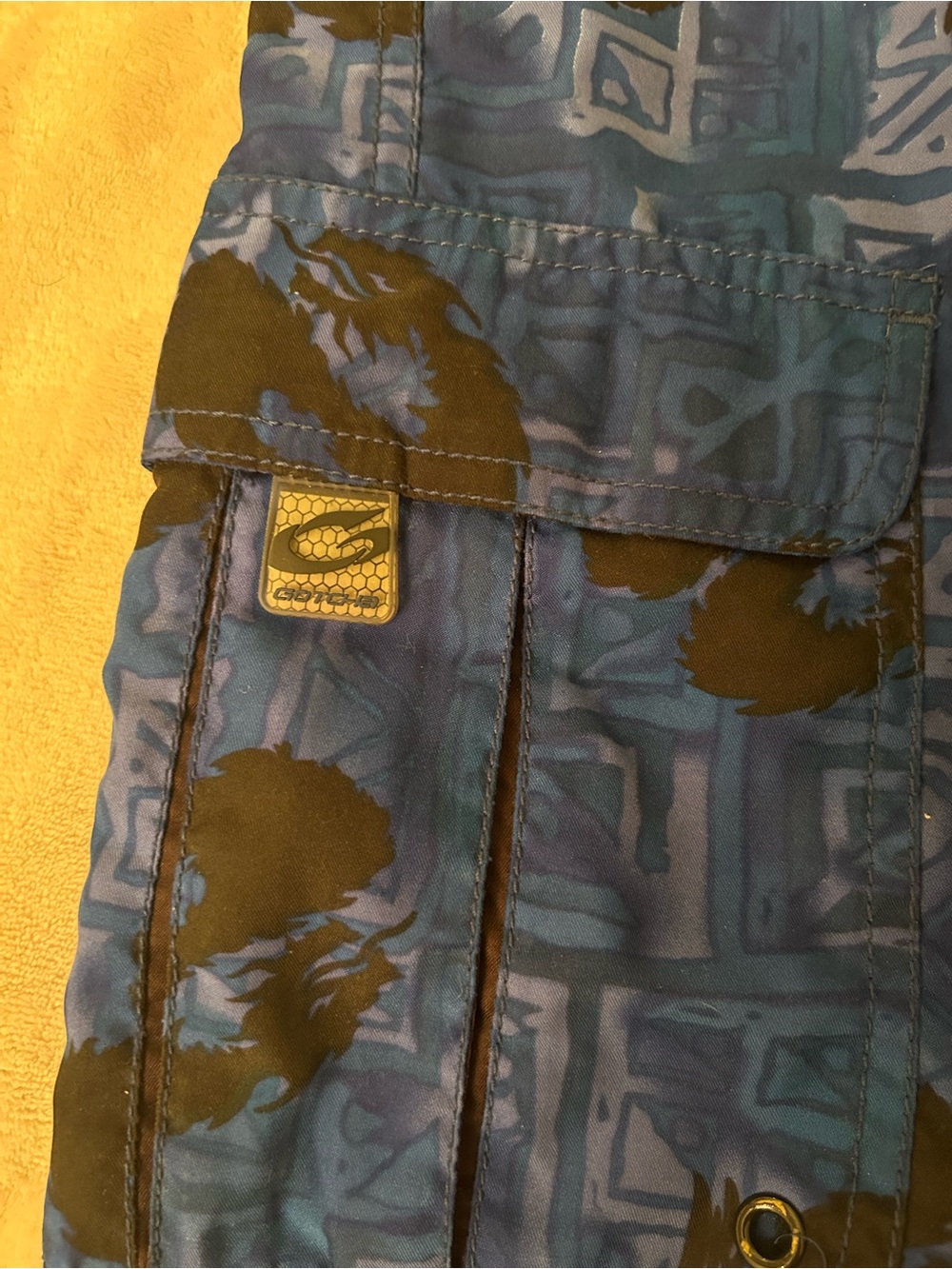 Men's Blue Patterned Swim Board Shorts with Black Print - Picture 4 of 6